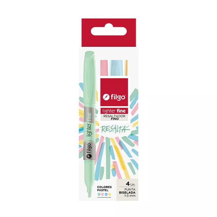 PACK RESALTADOR LIGHTER FINE FILGO X4 PASTEL X36 ESTUCHE
