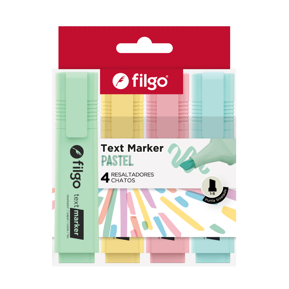 PACK RESALTADOR TEXT MARKER FILGO X4 PASTEL X30 ESTUCHES