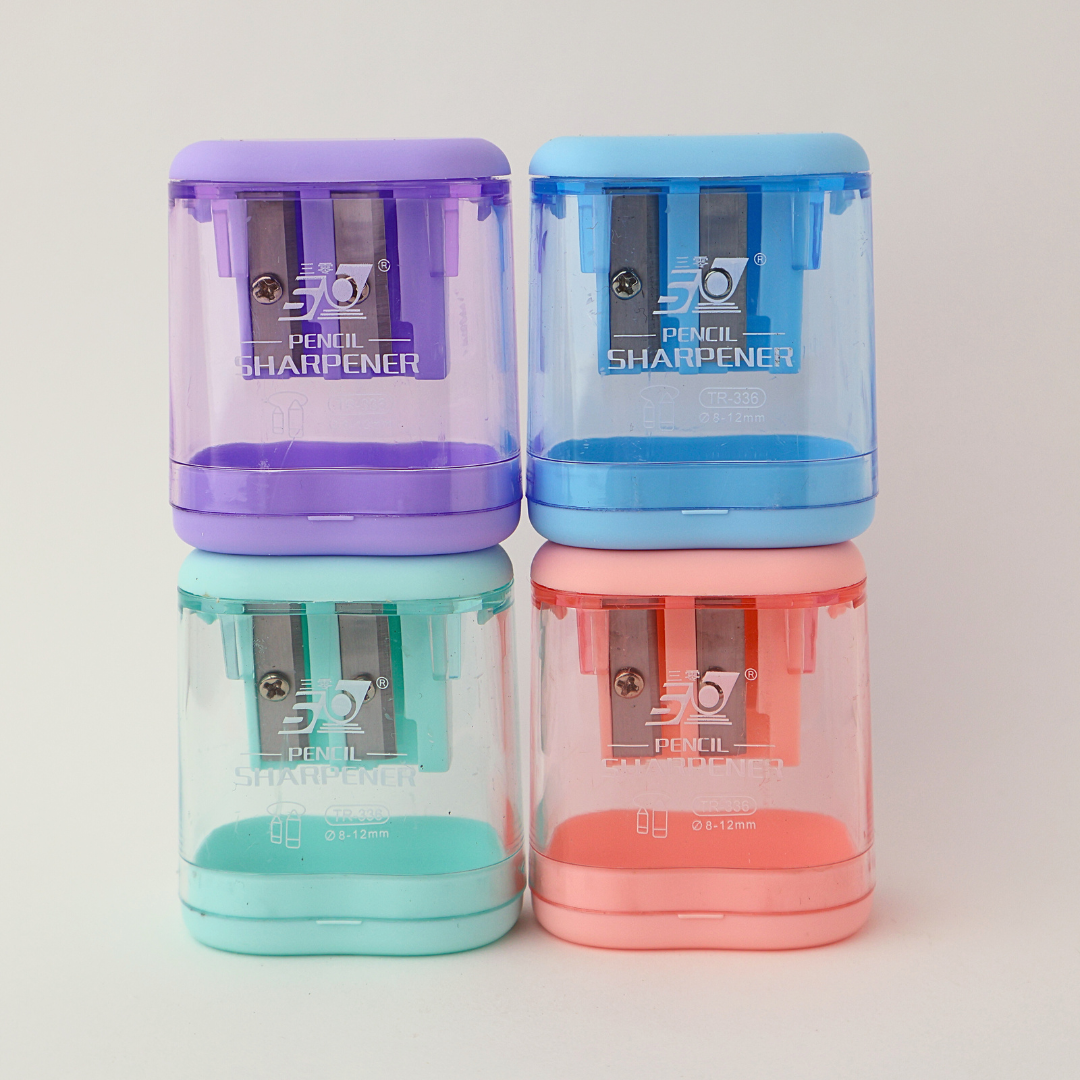 PACK SACAPUNTAS HEXAGONAL C/DEPOSITO ARGENTO 2ORIFICIOS PASTEL X12UND