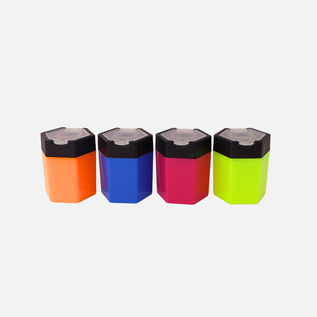PACK SACAPUNTAS HEXAGONAL C/DEPOSITO ARGENTO FLUO X12UND