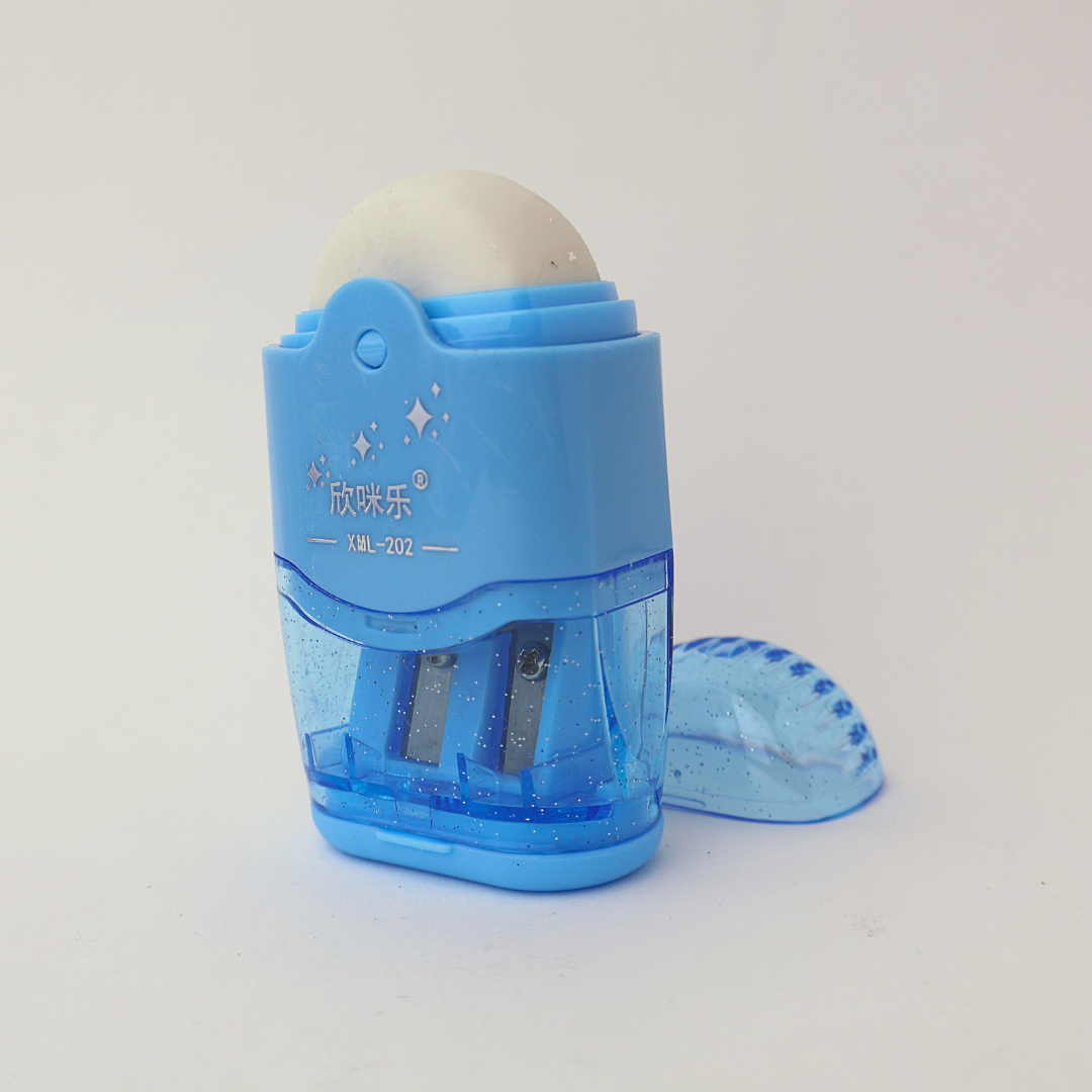 PACK SACAPUNTAS MULTIFUNCIONAL ARGENTO C/DEPOSITO, GOMA Y CEPILLO X24UND