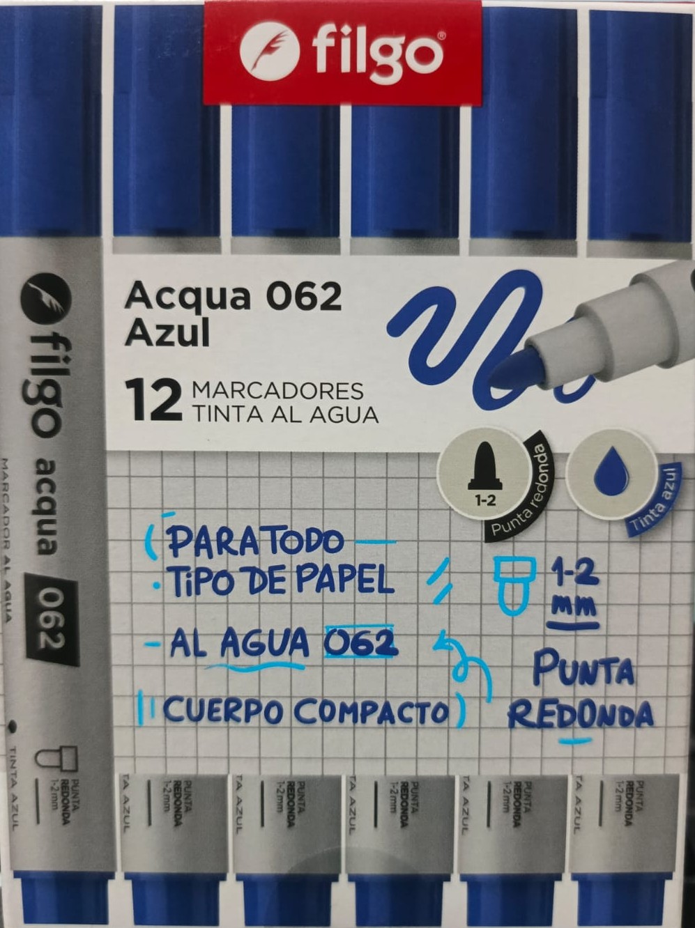 PACK MARCADOR ACQUA 062 FILGO P/REDONDA X12