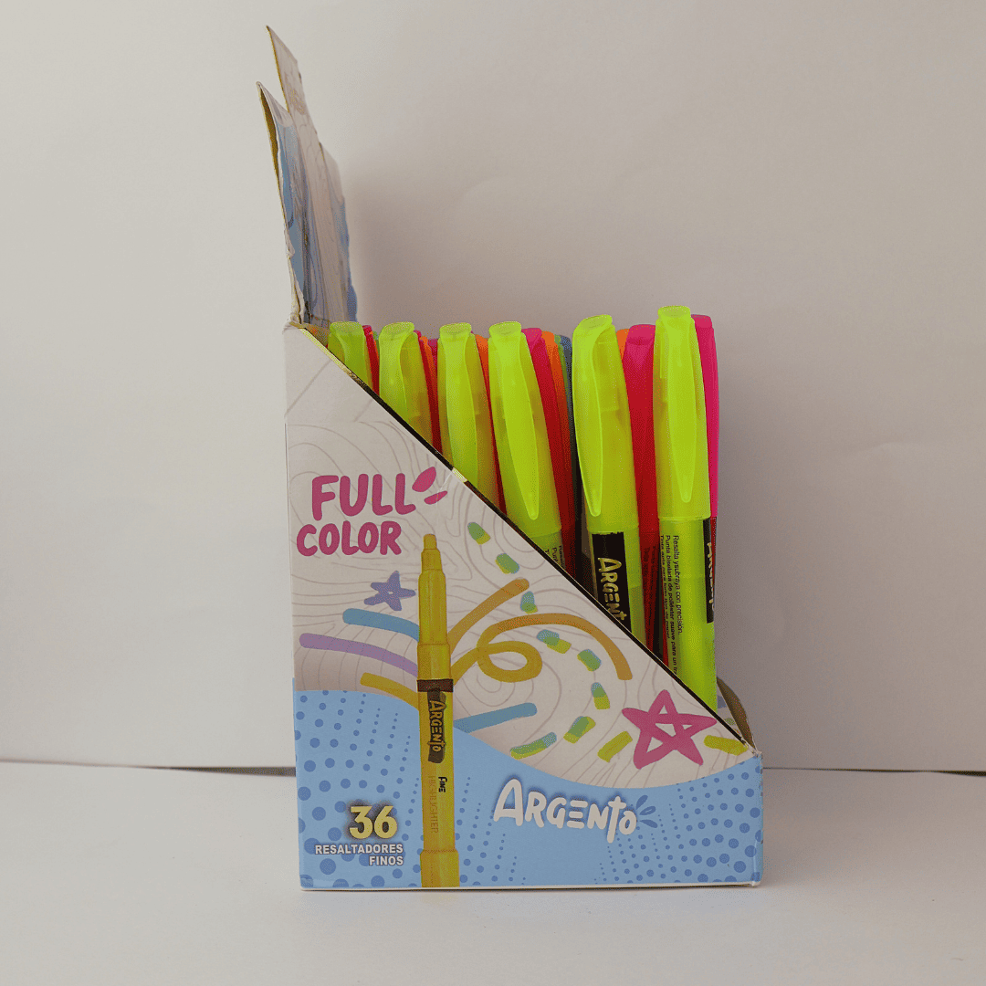 COMBO RESALTADOR FLÚO ARGENTO X15 PACKS DE 36 UND