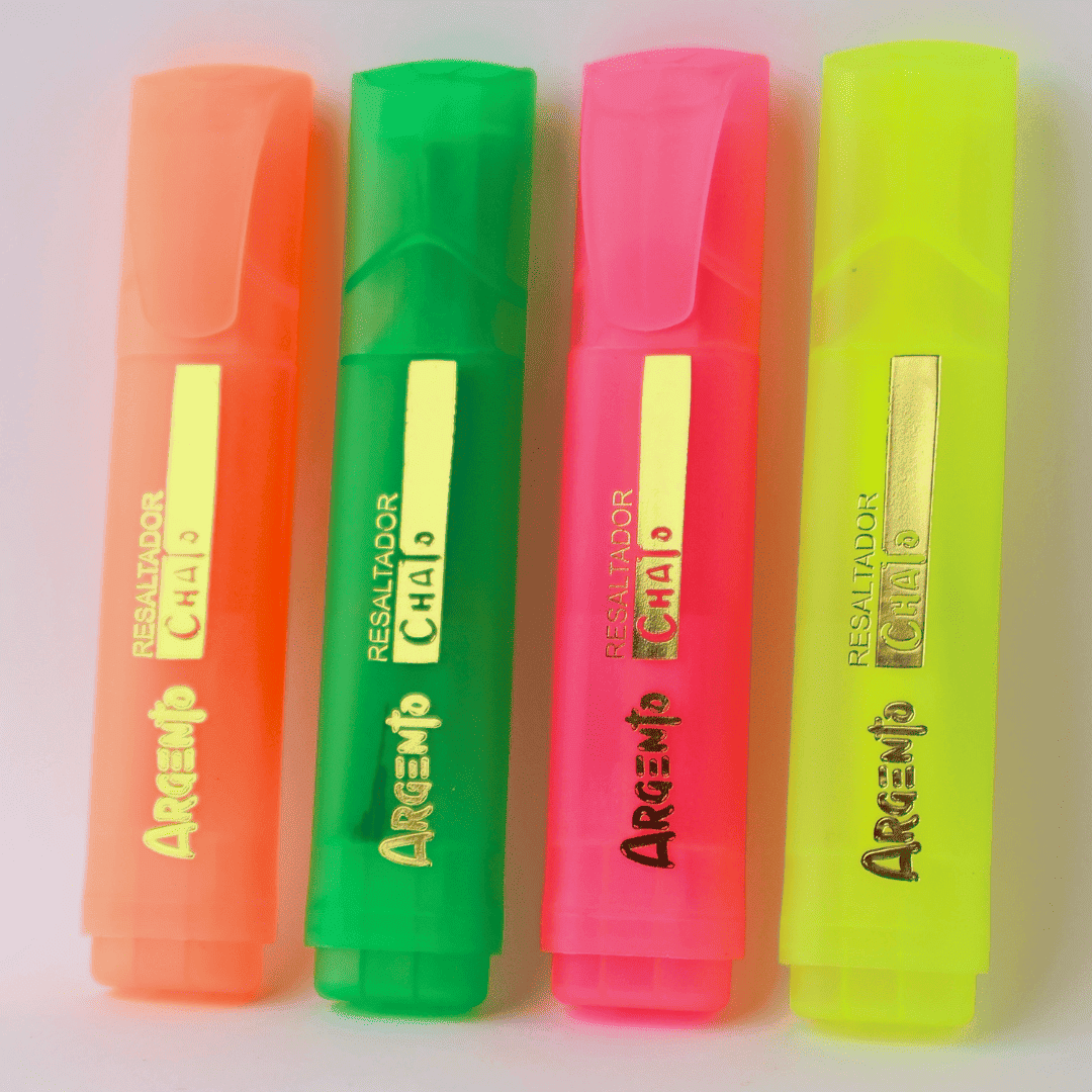 COMBO RESALTADOR FLUO CHATO ARGENTO X4 PACK X12 EST