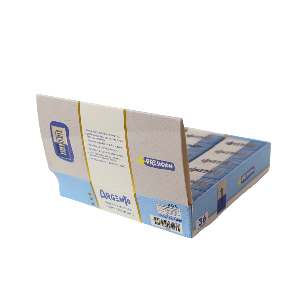 COMBO GOMA DE BORRAR DUO TECNICA ARGENTO X15 PACKS X36 UND