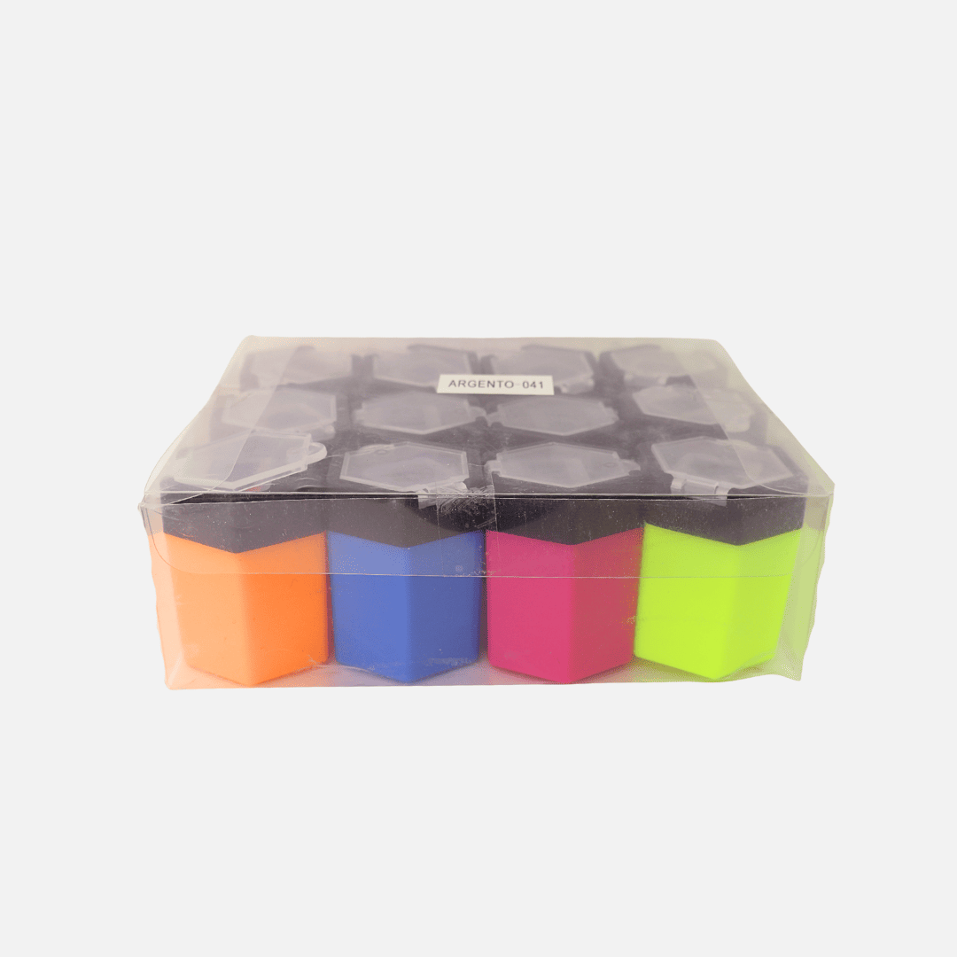 COMBO SACAPUNTAS HEXAGONAL C/DEPOSITO ARGENTO FLUO X24 PACKS X12 UND