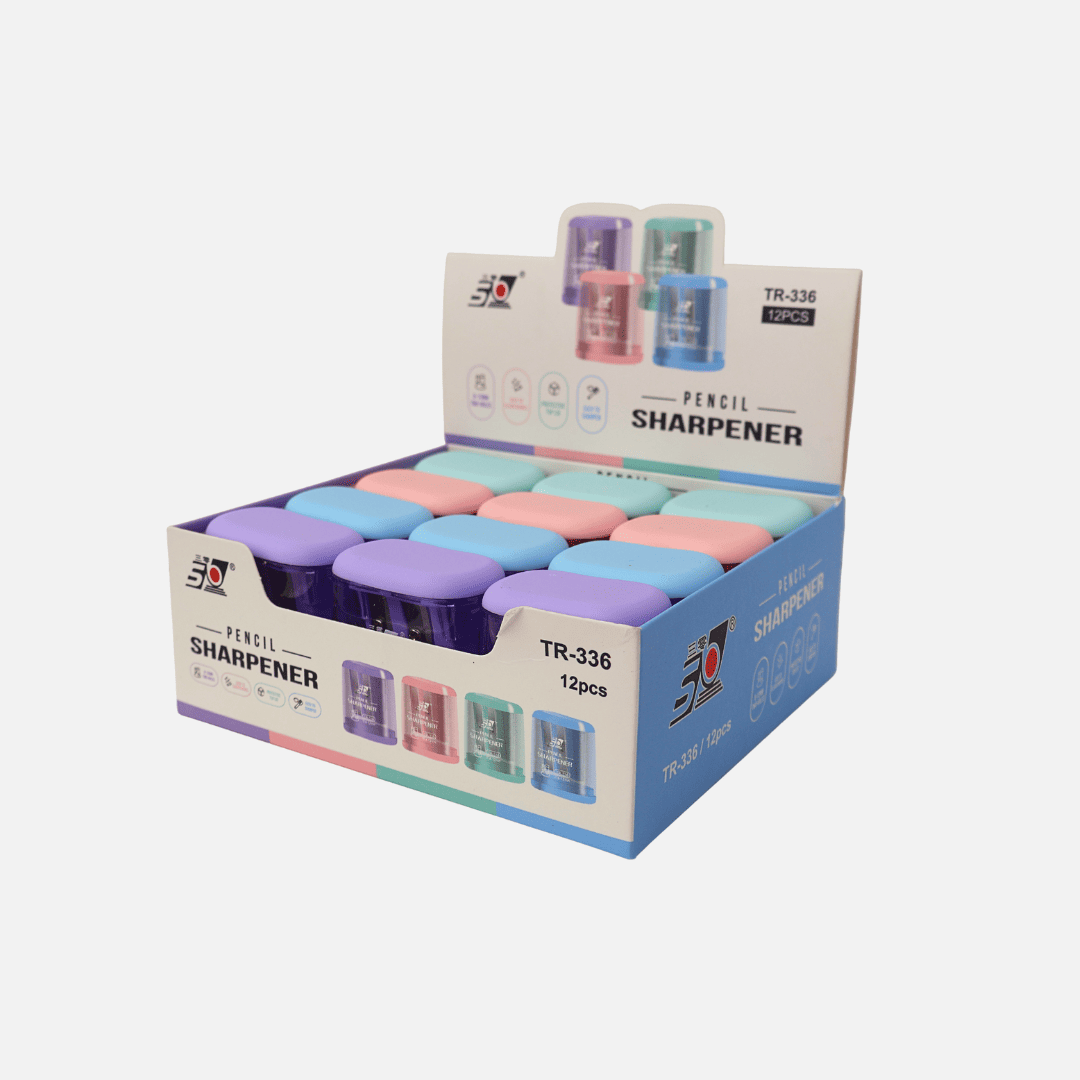 COMBO SACAPUNTAS HEXAGONAL C/DEPOSITO ARGENTO 2ORIFICIOS PASTEL X24 PACKS X12 UND