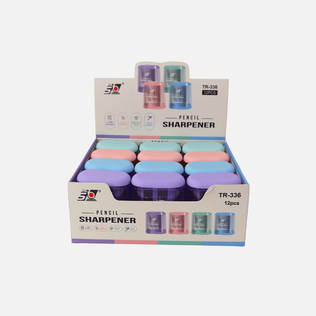 COMBO SACAPUNTAS HEXAGONAL C/DEPOSITO ARGENTO 2ORIFICIOS PASTEL X24 PACKS X12 UND