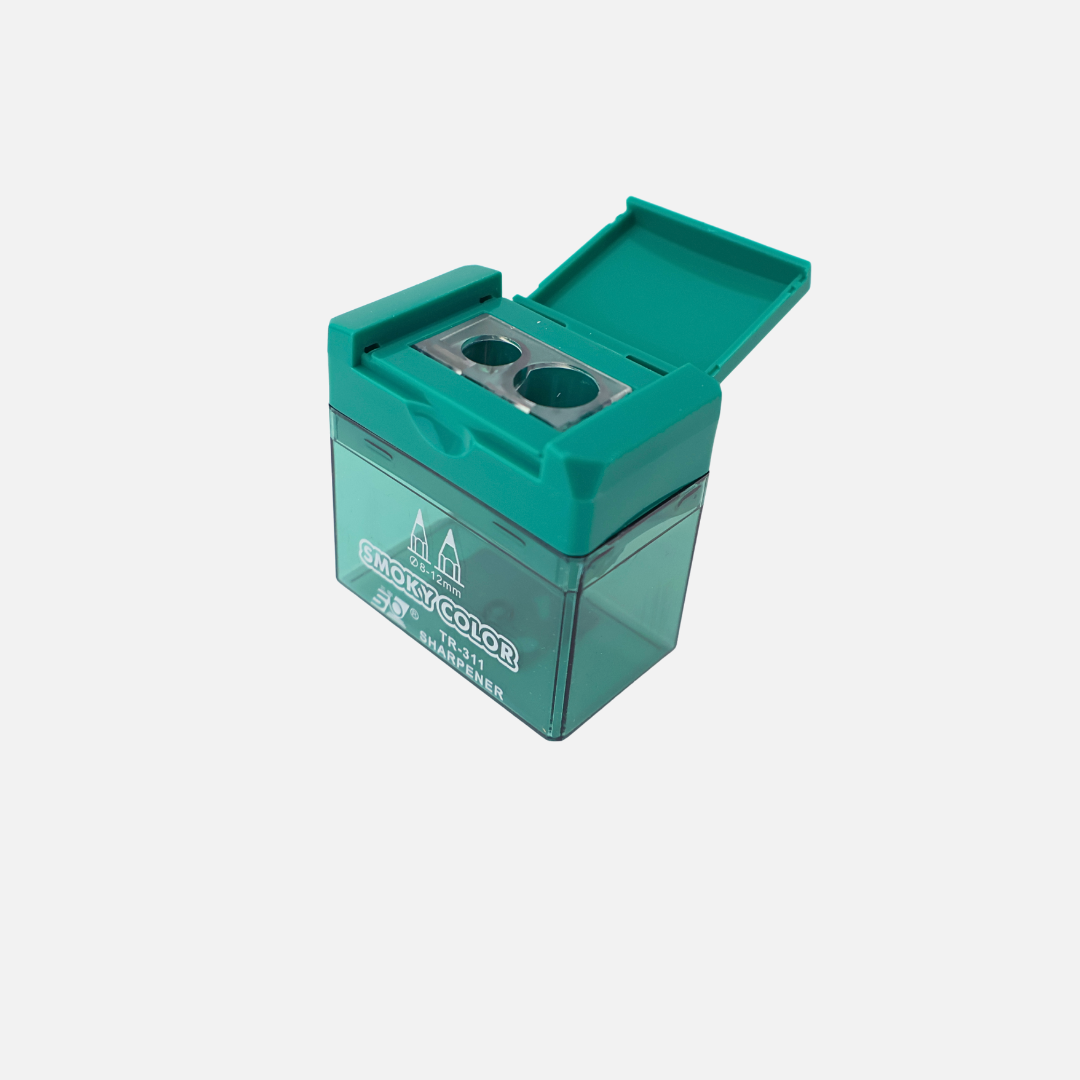 COMBO SACAPUNTAS CUADRADO C/DEPOSITO ARGENTO 2ORIFICIOS X10 PACKS X24 UND