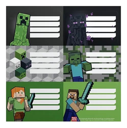 ETIQUETA MOOVING MINECRAFT PACK X12 UNIDADES