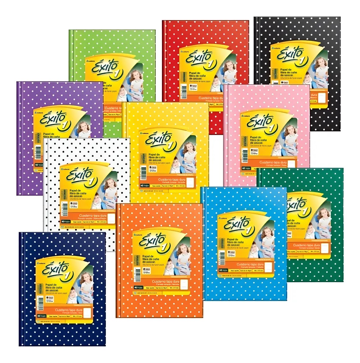 CUADERNO ÉXITO E1 (16X21) LUNARES X 48 HJS RAYADAS PACK X8 UND