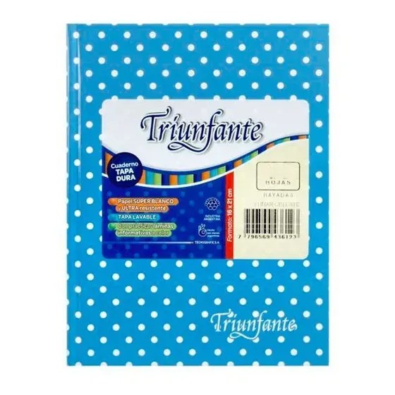 CUADERNO LUNAR 16X21 (N°1) TRIUNFANTE X48HJS RAYADAS COLORES SURT XU