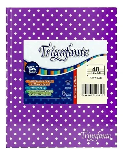 CUADERNO LUNAR 16X21 (N°1) TRIUNFANTE X48HJS RAYADAS COLORES SURT XU