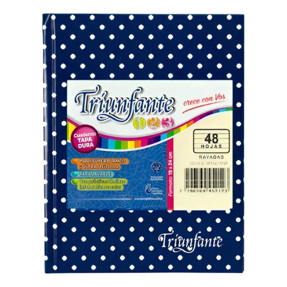 CUADERNO LUNAR 19X24 (N°3) TRIUNFANTE X48HJS RAYADAS COLORES SURT XU