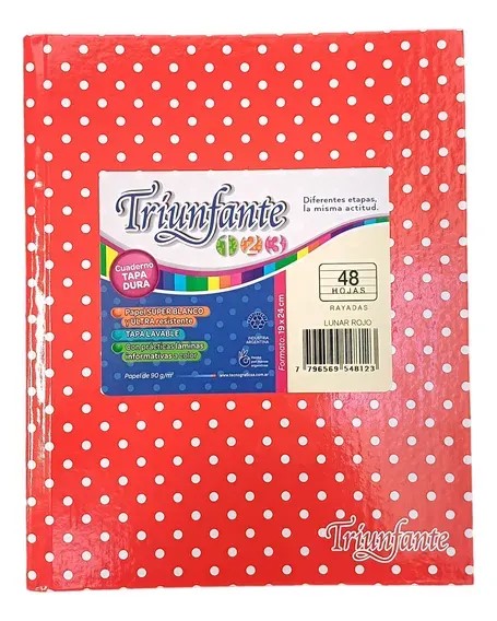 CUADERNO LUNAR 19X24 (N°3) TRIUNFANTE X48HJS RAYADAS COLORES SURT XU