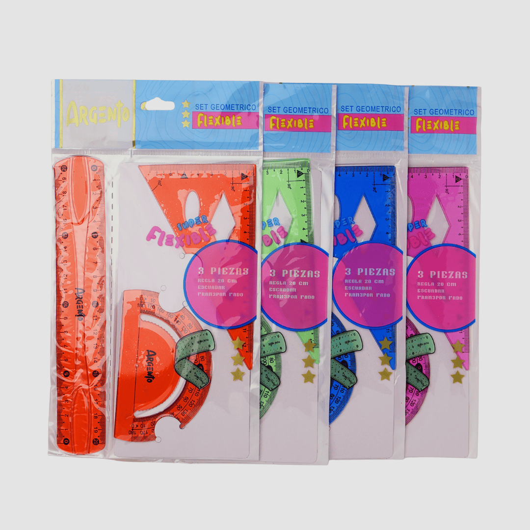 SET DE REGLA ARGENTO FLEXIBLE 3 PIEZAS