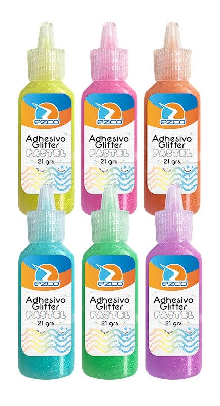 ADHESIVO EZCO GLITTER PASTEL 21GRS PACK X12U