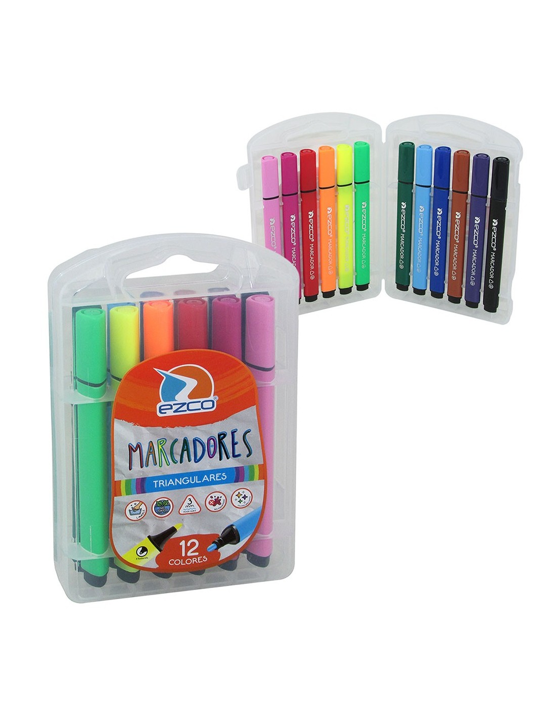 MARCADORES TRIANGULARES X12 EZCO (VALIJA PLASTICA)