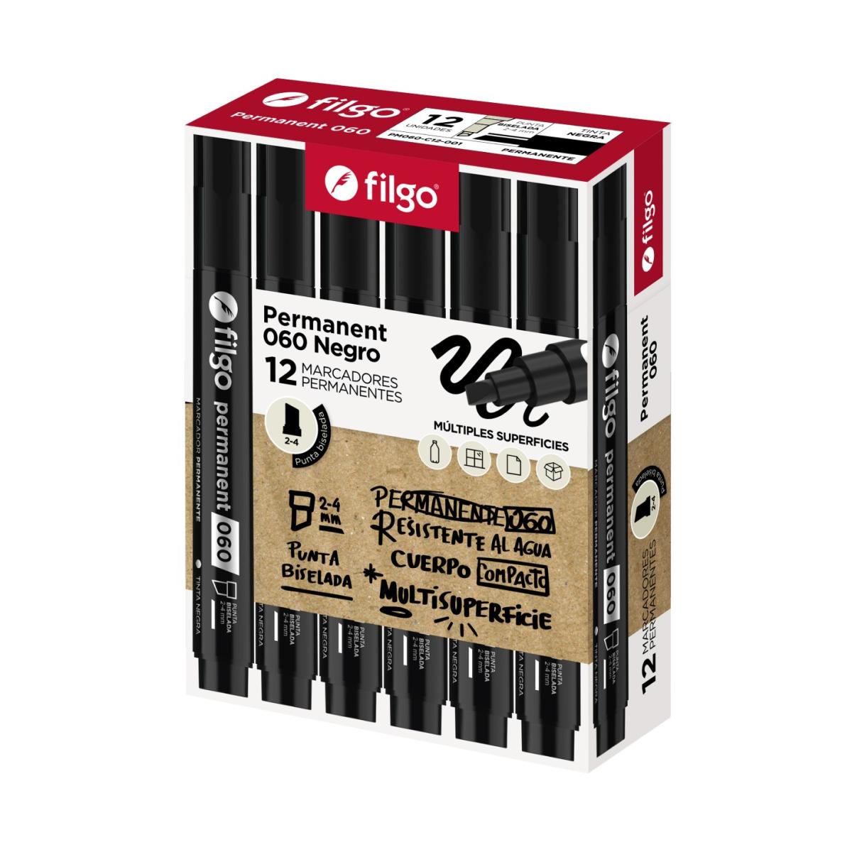 PACK MARCADOR PERMANENTE 060 FILGO P/BISELADA X12UND