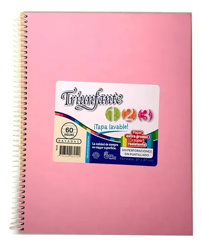 CUADERNO 21X27 C/ESP TRIUNFANTE X60HJS RAYADO COLORES SURT XU