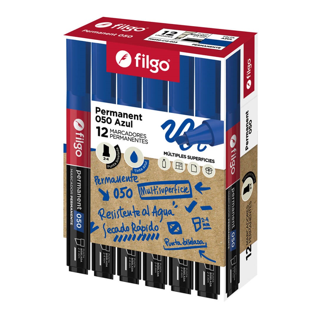 MARCADOR PERMANENTE FILGO PERMANENT 050 PUNTA BISELADA NEGRO PACK X12 UND