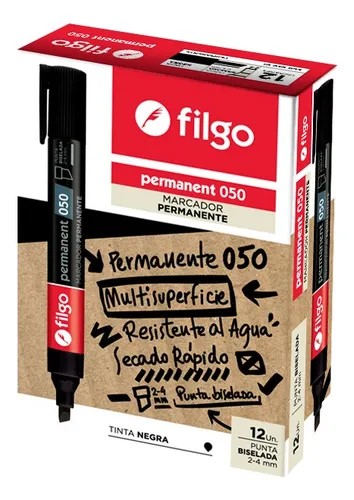 MARCADOR PERMANENTE FILGO PERMANENT 050 PUNTA BISELADA NEGRO PACK X12 UND
