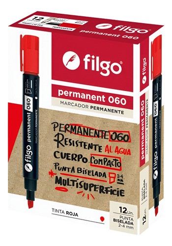 MARCADOR PERMANENTE FILGO PERMANENT 050 PUNTA BISELADA NEGRO PACK X12 UND