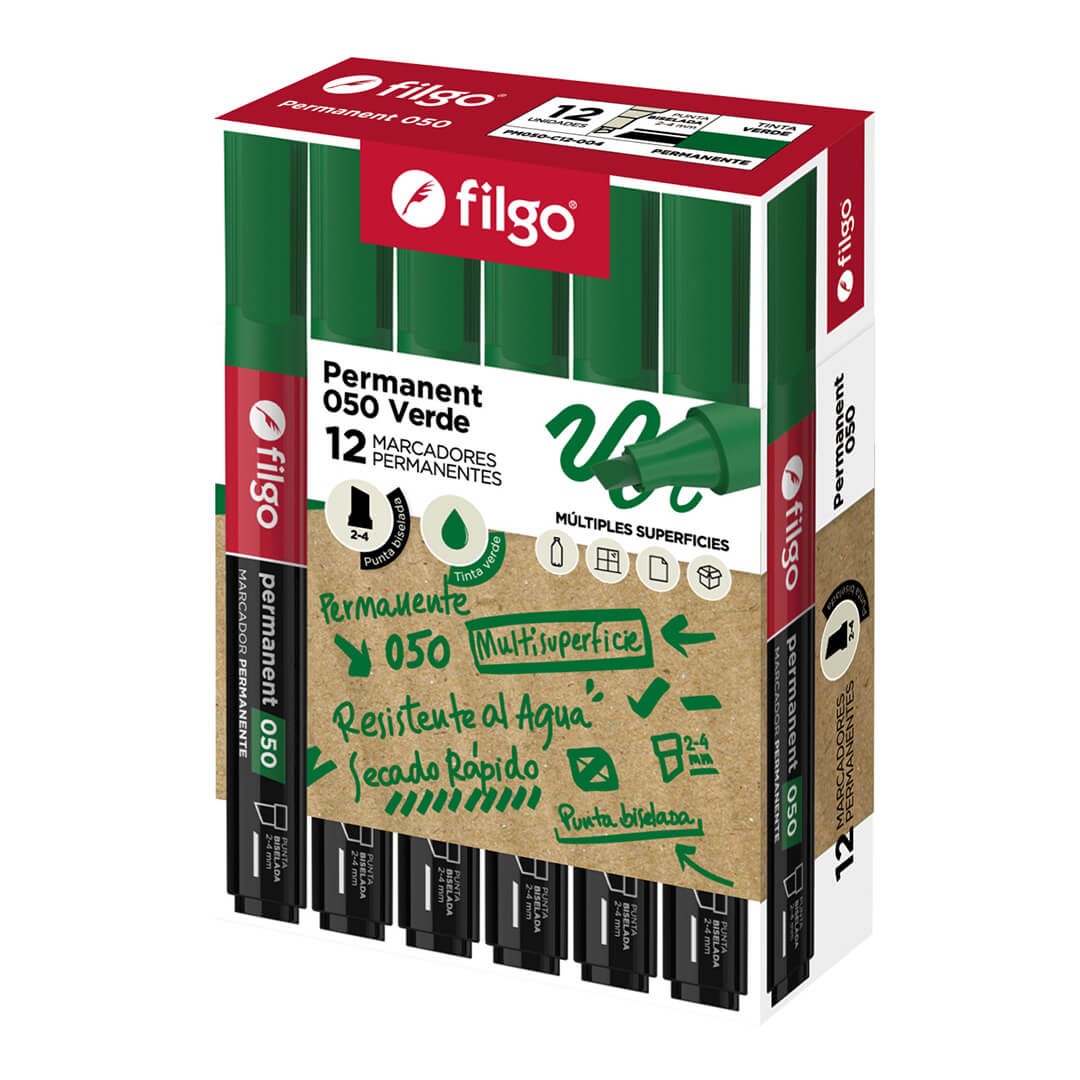 MARCADOR PERMANENTE FILGO PERMANENT 050 PUNTA BISELADA NEGRO PACK X12 UND