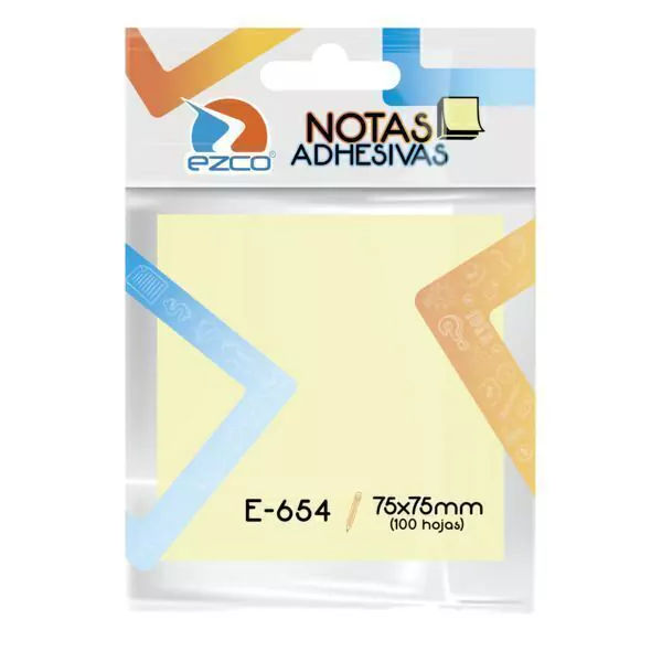 NOTAS ADHESIVA EZCO E-654 75X75MM X100 HJS AMARILLA