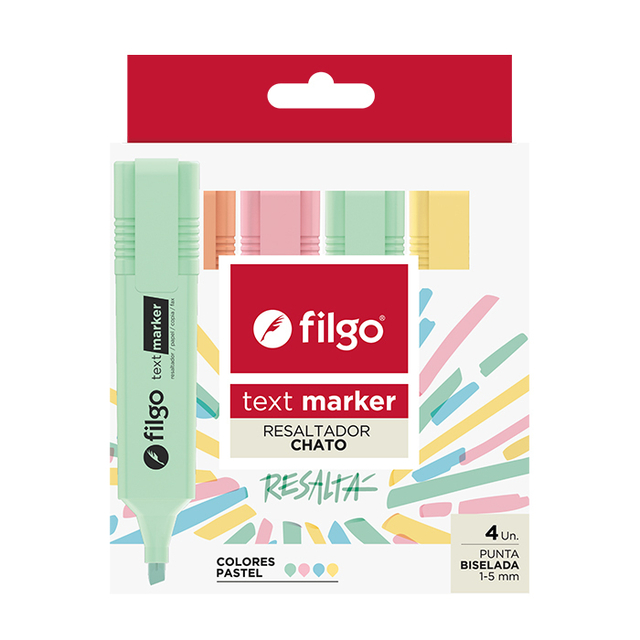 RESALTADOR FILGO TEXT MARKER PASTEL X4