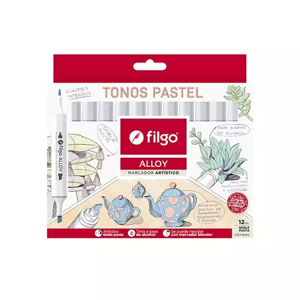 MARCADOR FILGO D/PUNTA ALLOY TONO PASTEL X12