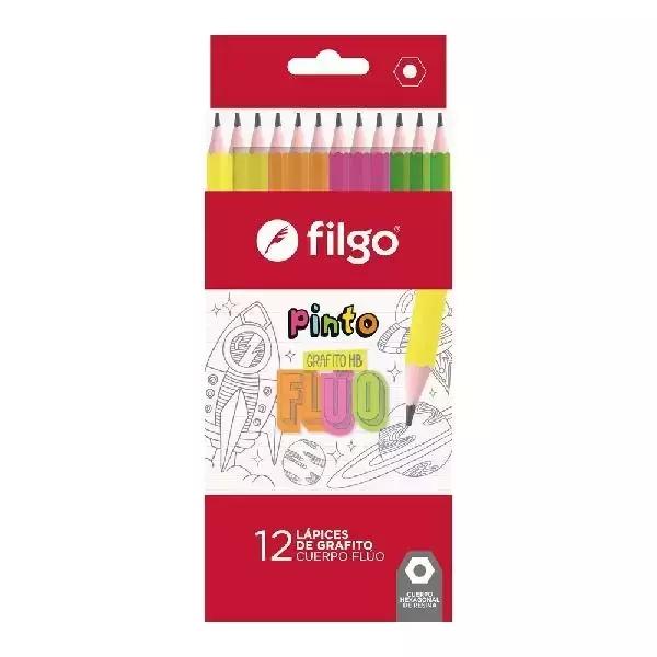 LAPIZ GRAFITO HB FILGO PINTO CUERPO FLUO X12