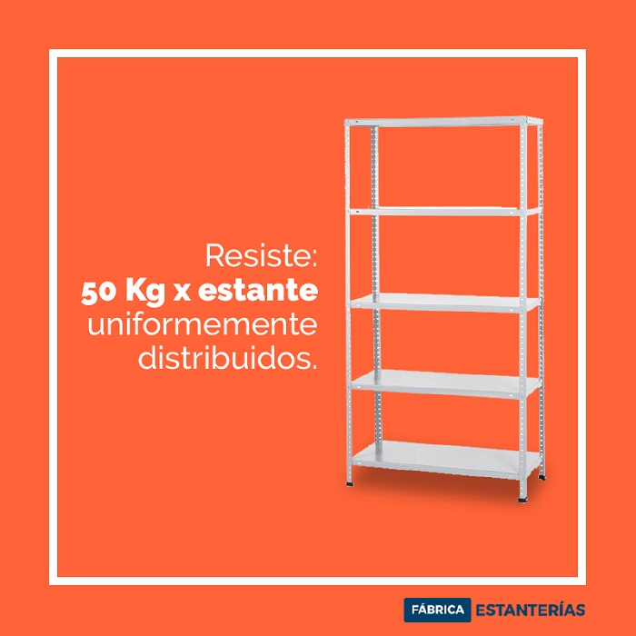 Estantería de 90x30x200cm soporta 50kg por estante - Epoxi Blanca - Horneada