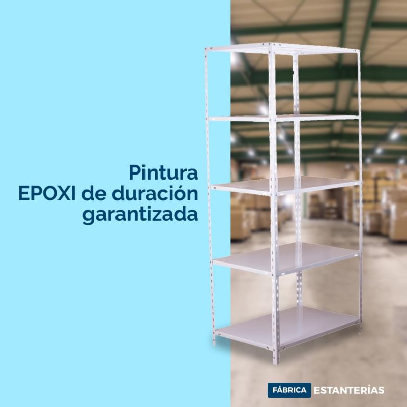 Estantería de 90x60x200cm soporta 40 kg por estante - Epoxi Blanca - Horneada