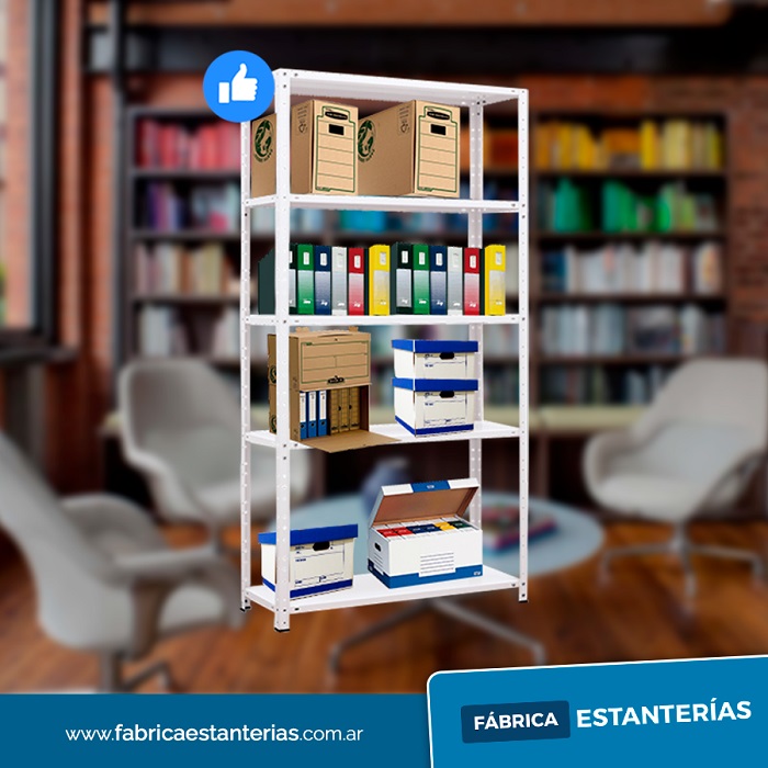 Estantería Metálica Blanca 90x42x200cm soporta 100kg por estante