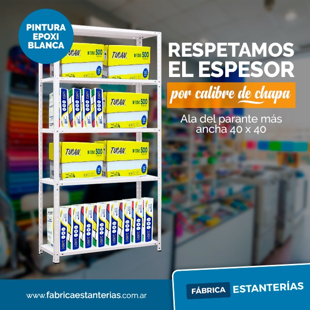 Estantería de 90 x 42 x 200 cm p/140 Kg x Estante EPOXI BLANCA Horneada