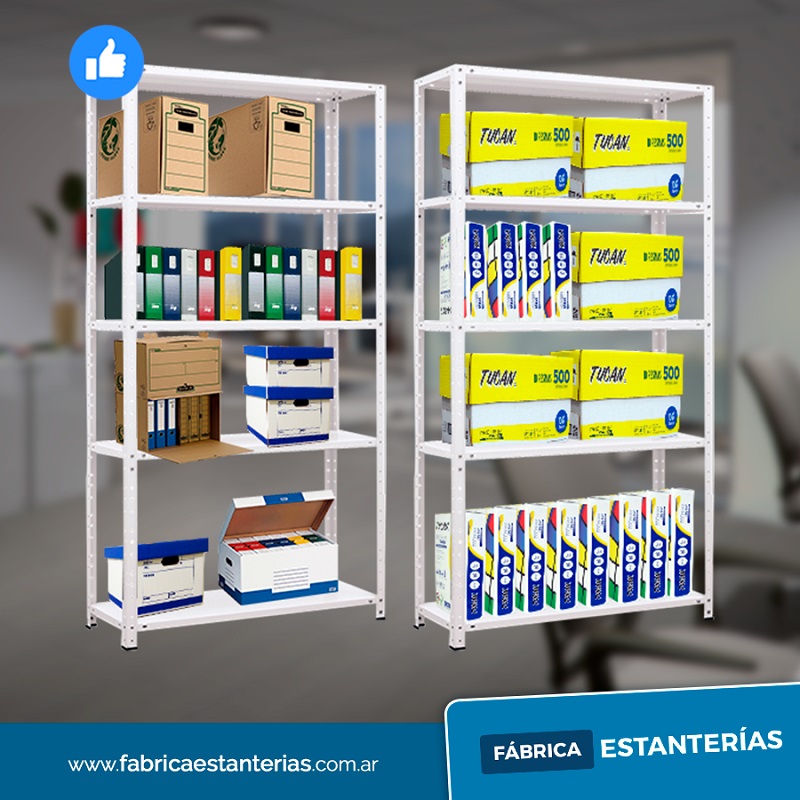 Estantería de 90 x 30 x 200 cm p/150 Kg x Estante EPOXI BLANCA Horneada