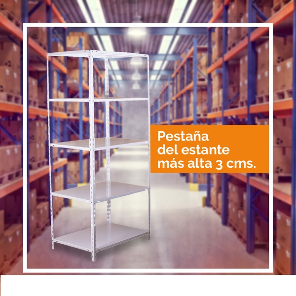 Estantería de 90x60x200cm soporta 100kg por estante - Epoxi Blanca - Horneada