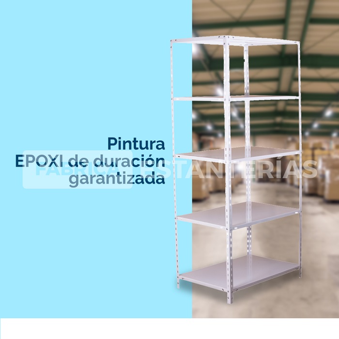 Estantería de 90x60x200cm soporta 100kg por estante - Epoxi Blanca - Horneada