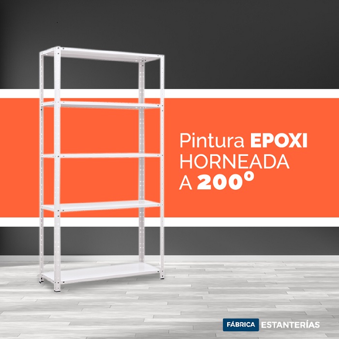 Estantería de 90x42x200cm soporta 50 kg por estante - Epoxi Blanca - Horneada