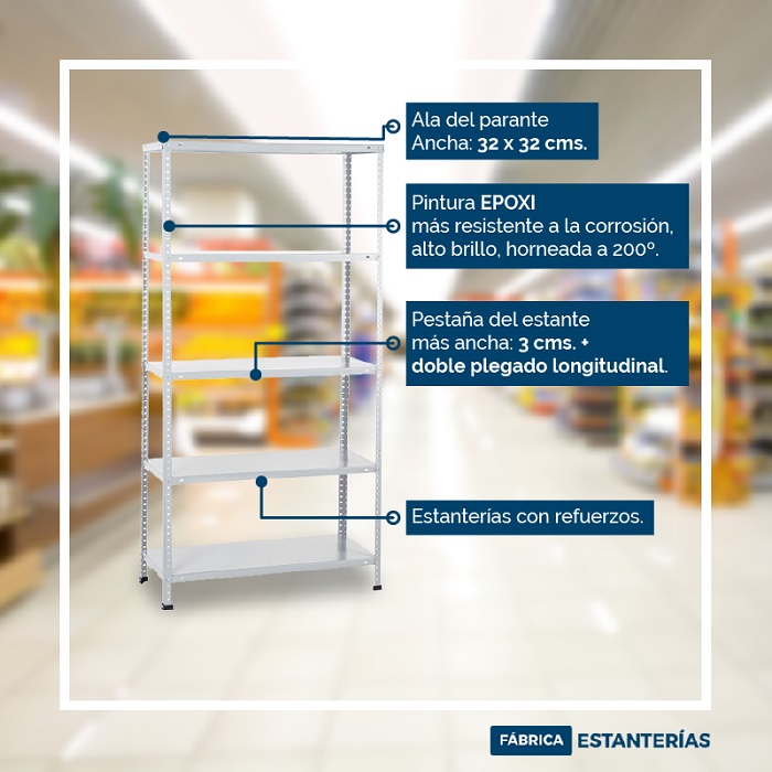 Estantería de 90x42x200cm soporta 50 kg por estante - Epoxi Blanca - Horneada