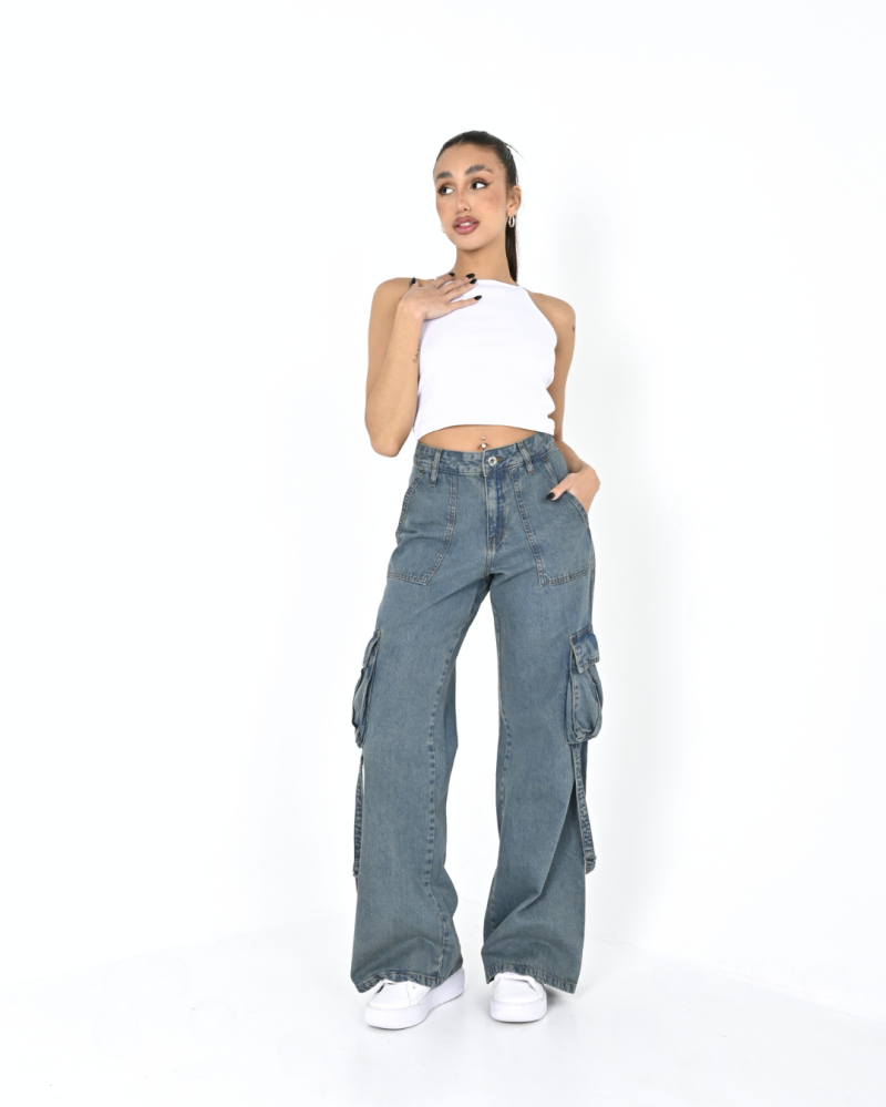 DIWAY JEANS WIDE LEG CARGO C/TIRAS JULIANA W24