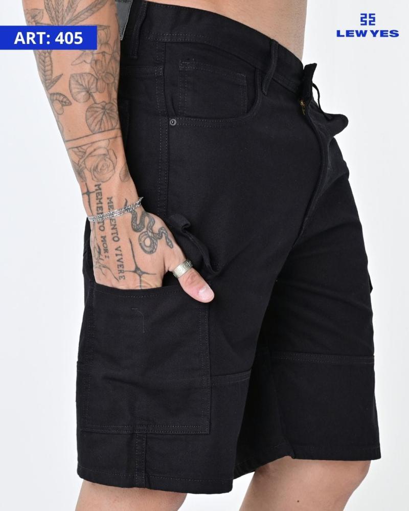 LEW & YES BERMUDA JEANS BLACK CARGO  V24