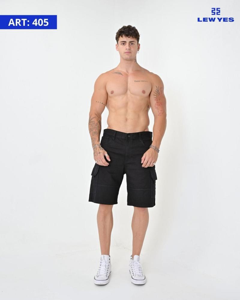 LEW & YES BERMUDA JEANS BLACK CARGO  V24