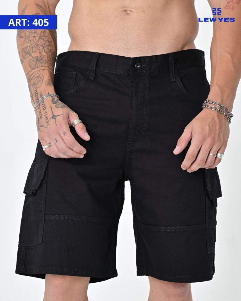 LEW & YES BERMUDA JEANS BLACK CARGO  V24