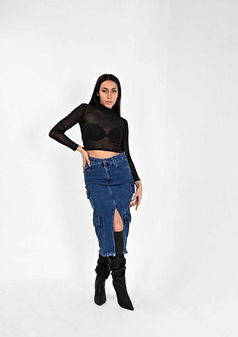 DIWAY POLLERA CARGO JEANS LARGO C/ABERTURA V EN MEDIO