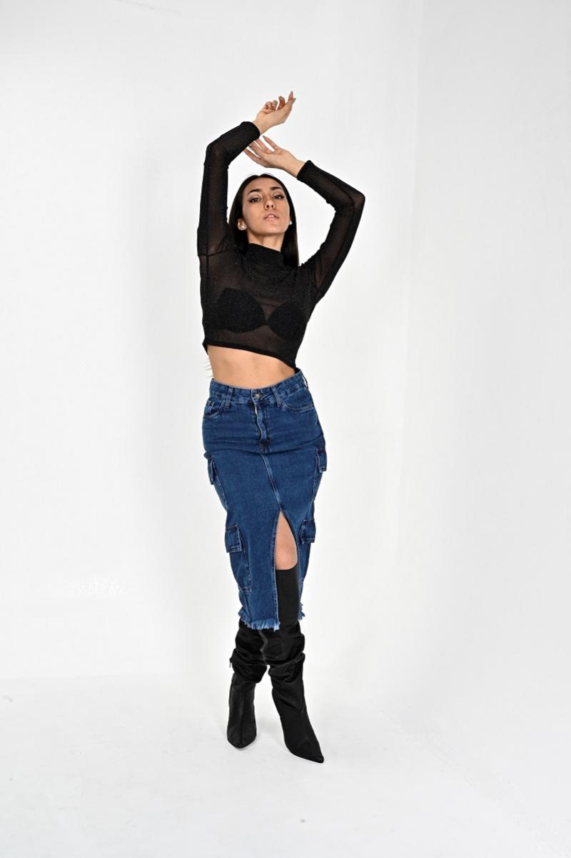 DIWAY POLLERA CARGO JEANS LARGO C/ABERTURA V EN MEDIO