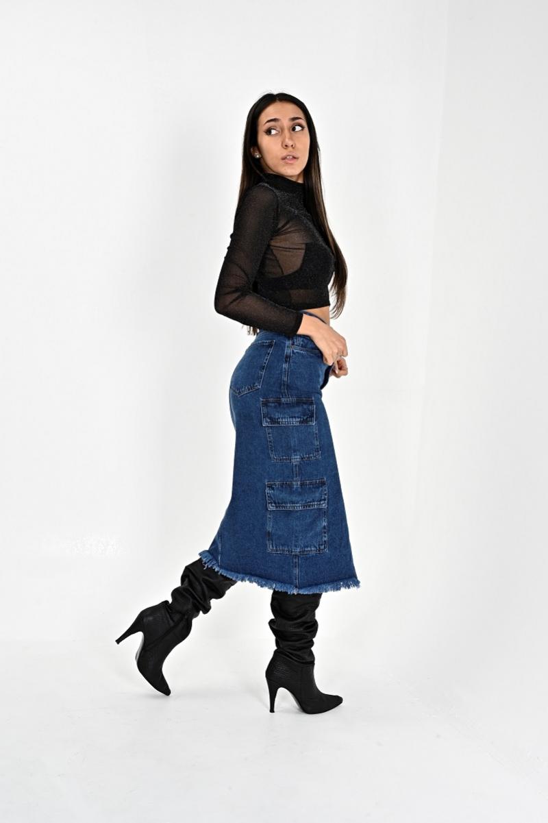 DIWAY POLLERA CARGO JEANS LARGO C/ABERTURA V EN MEDIO