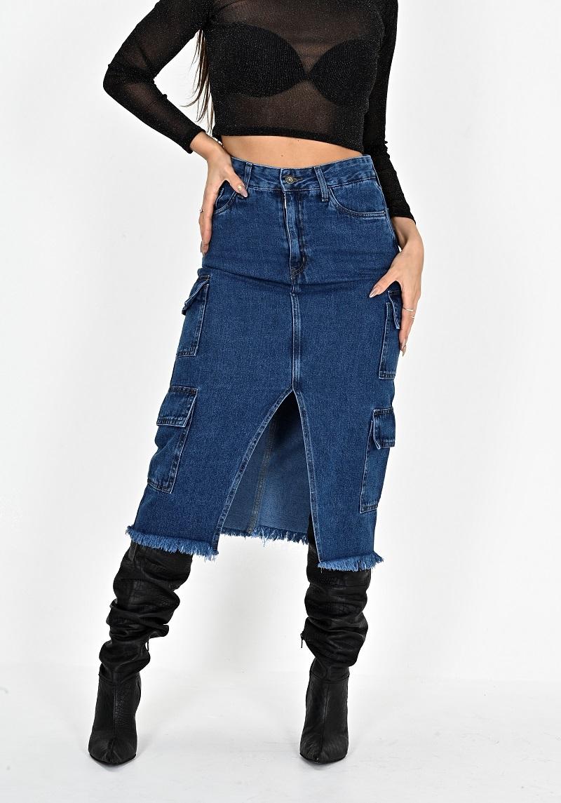 DIWAY POLLERA CARGO JEANS LARGO C/ABERTURA V EN MEDIO