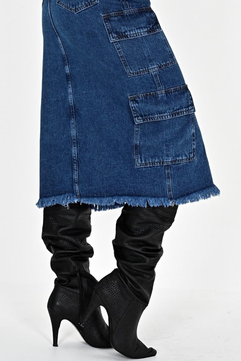 DIWAY POLLERA CARGO JEANS LARGO C/ABERTURA V EN MEDIO